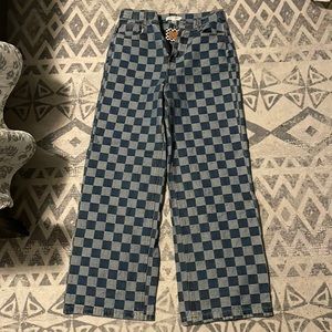 Checkered wide leg jeans
